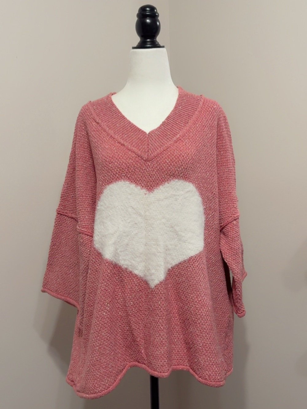 Pink Heart V-Neck Women's Sweater